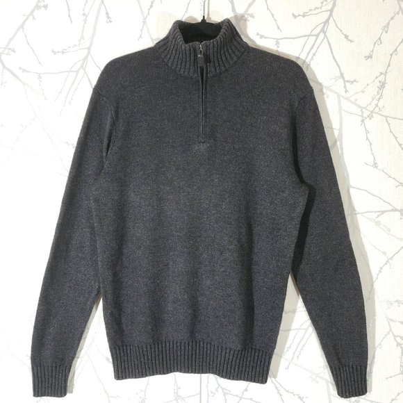 Black Brown 1826 Heathered Gray Lambswool Blend Quarter Zip Mockneck Sweater - Picture 1 of 4